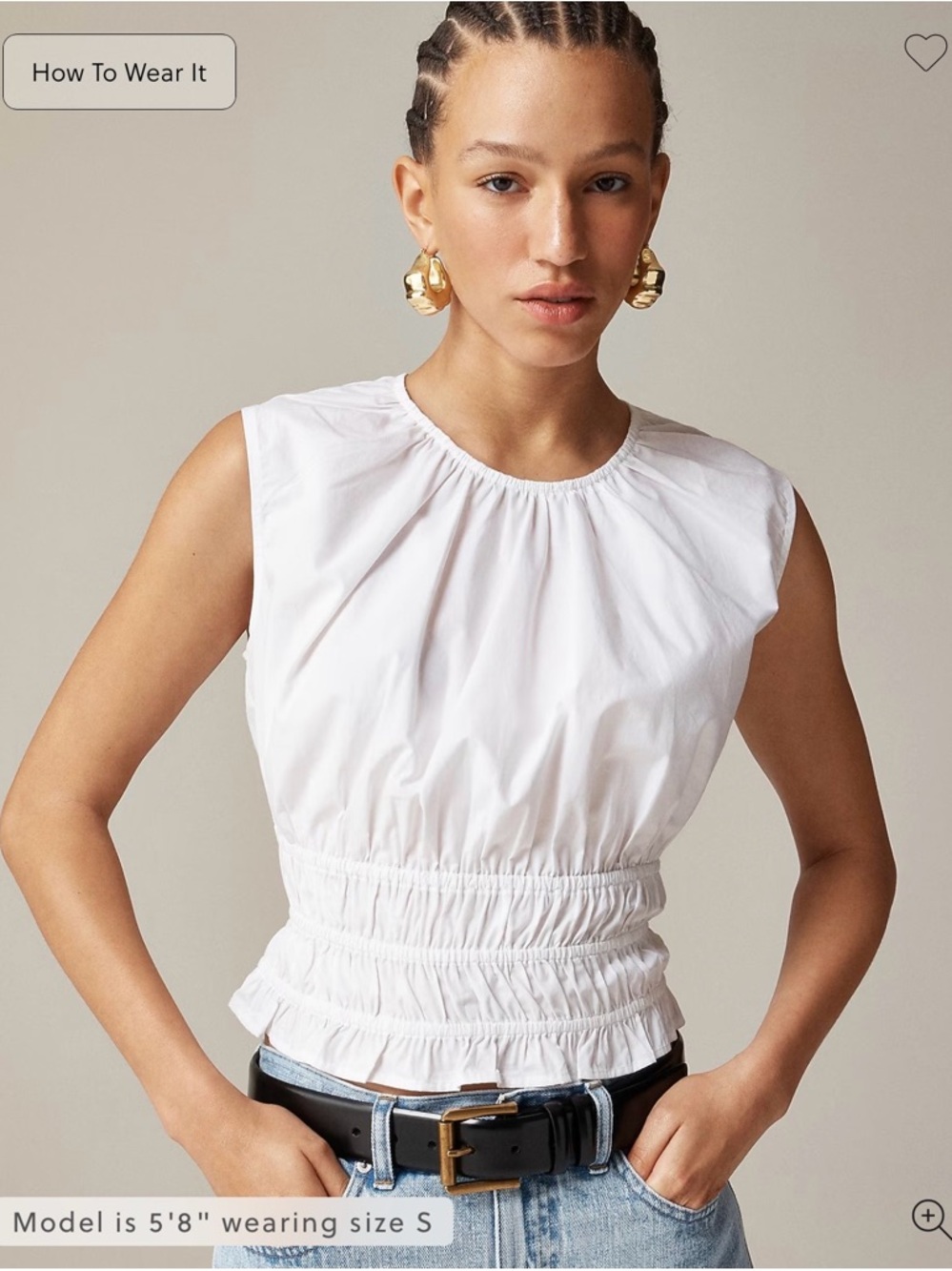 NWOT J Crew Hyacinth Top in Cotton Poplin White XS Smocked Waist 100% Cotton